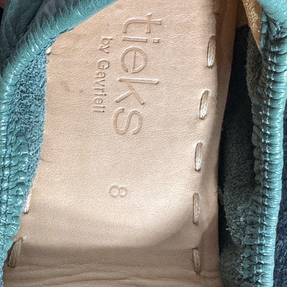Tieks Women's Leather Ballet Flats in Sage Green with Teal Trim - Picture 2 of 10